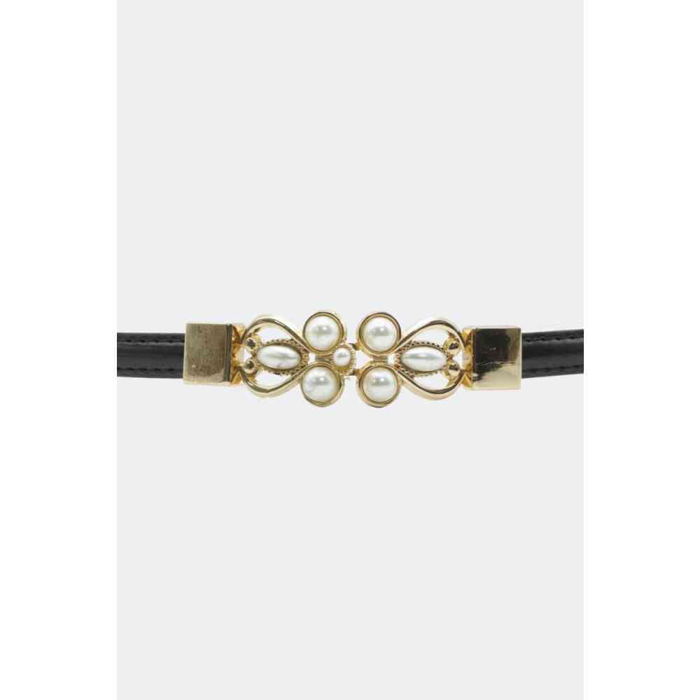 Voodoo Vixen - Pearl Buckle Adjustable Skinny Taille riem - Zwart